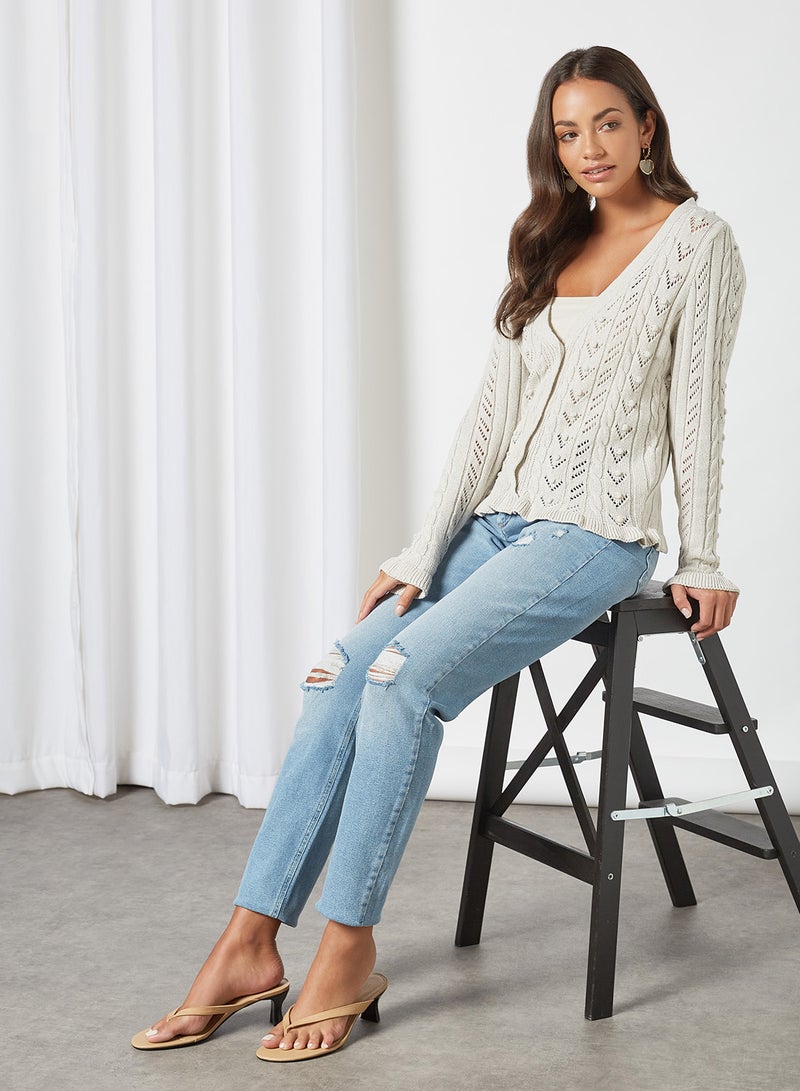 Ripped Mom Jeans Medium Grey Denim