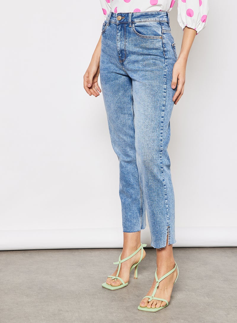 High Waist Straight Cropped Jeans Blue