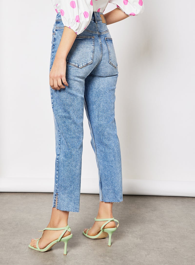 High Waist Straight Cropped Jeans Blue