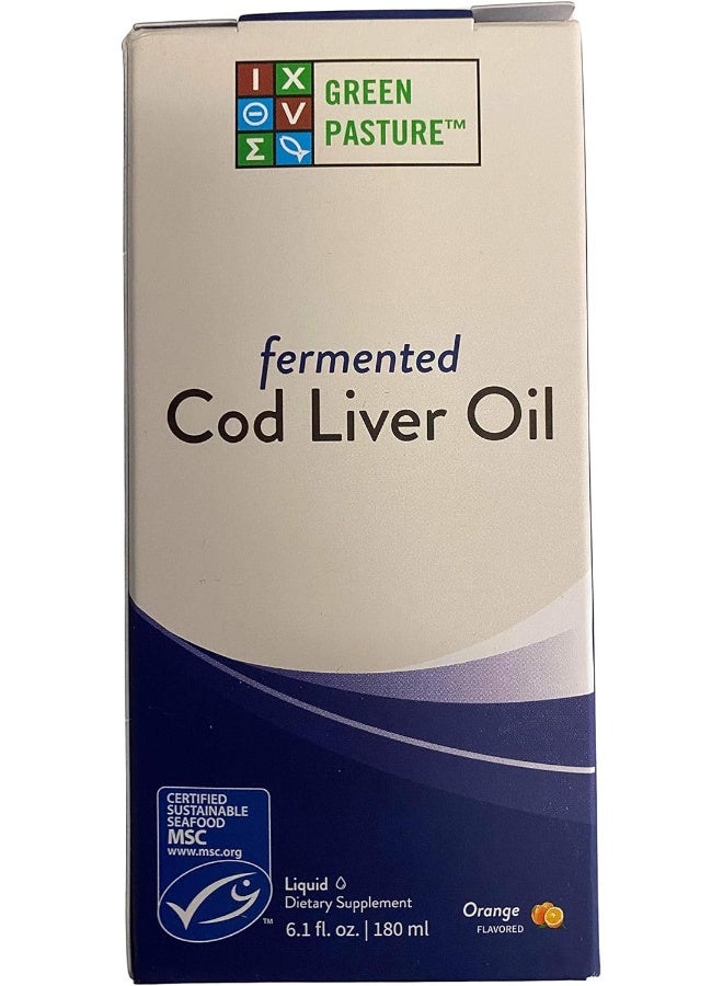 Fermented Cod Liver Oil Liquid Unflavored 6 Fl. Oz. Vitamin A Vitamin D Omega 3 Omega 6 Omega 9 (6.1Oz Orange)