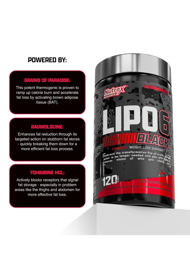 Nutrex Research Lipo-6 Black - Thermogenic Energizing Fat Burner Supplement, Increase Weight Loss, Energy & Intense Focus, 120 Capsules