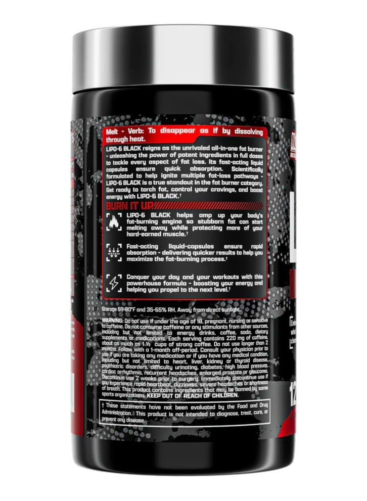 Nutrex Research Lipo-6 Black - Thermogenic Energizing Fat Burner Supplement, Increase Weight Loss, Energy & Intense Focus, 120 Capsules