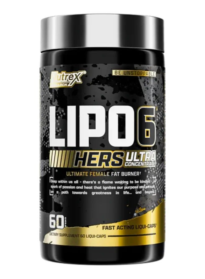 Nutrex Research Lipo-6 Black Hers Ultra Concentrate - Weight Loss Pills for Women, Fat Burner, Metabolism Booster, Hair, Skin, & Nails Support, 60 Capsule