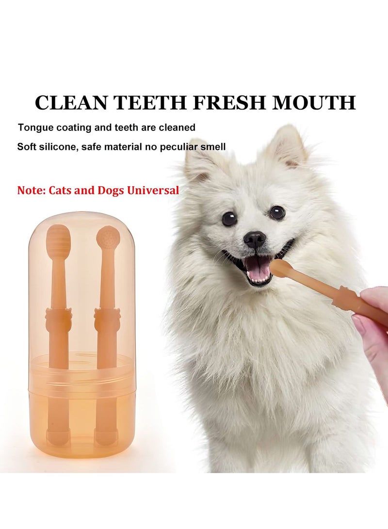 SYOSI Dog Cat Toothbrush Kit 2 Pack Soft Silicone Toothbrush Tongue Brush with Storage Box 360 Degree Deep Clean Cat Tooth Brushing Kit Oral Hygiene Care for Dog Cat Dogs Pet Tooth Clean Kit