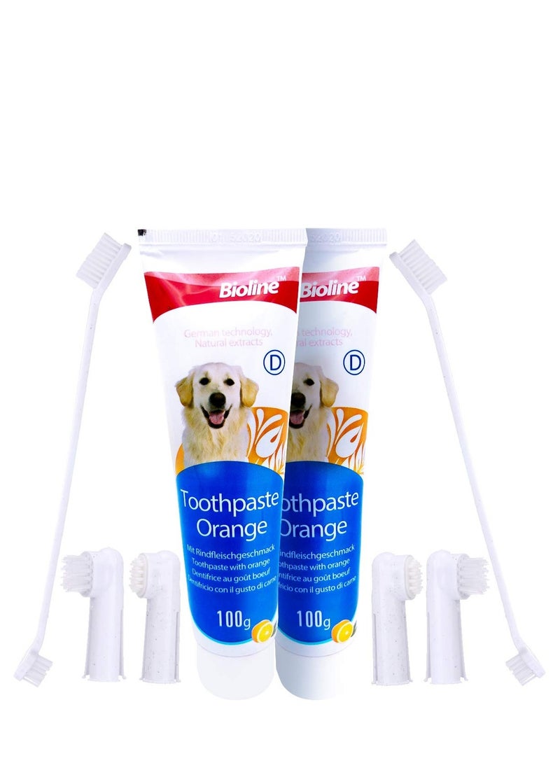 Dental Care Set Orange Flavor Toothpaste And Toothbrush Pet Oral Teeth Cleaning Set 2X100g