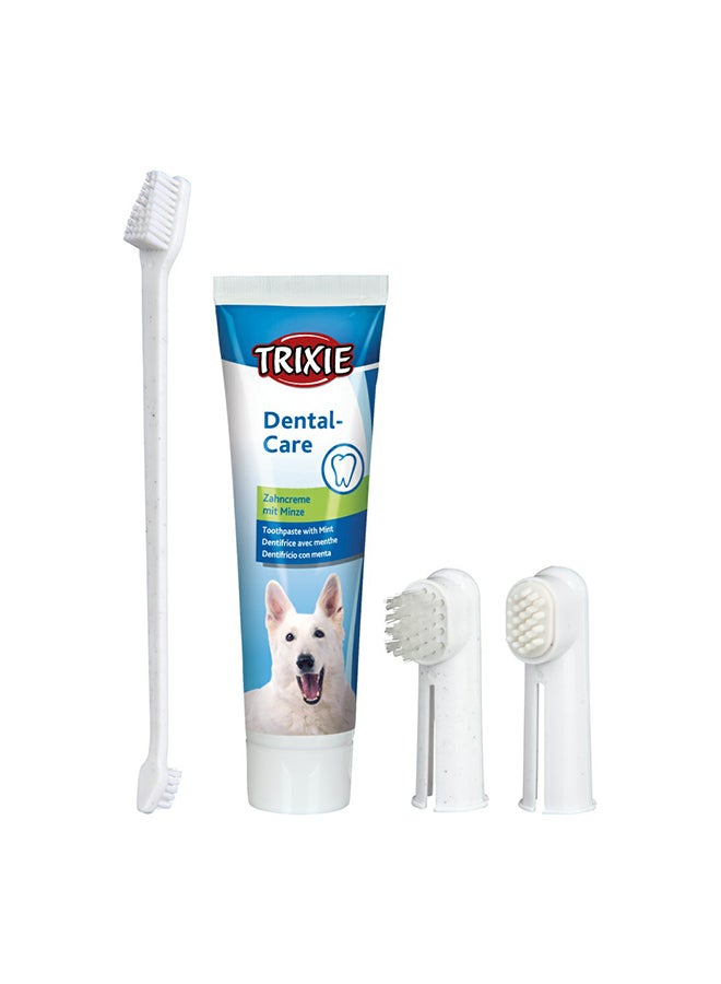 4-Piece Dental Hygiene For Dogs Set White 100grams