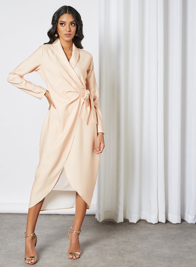 Asymmetric Hem Dress Beige