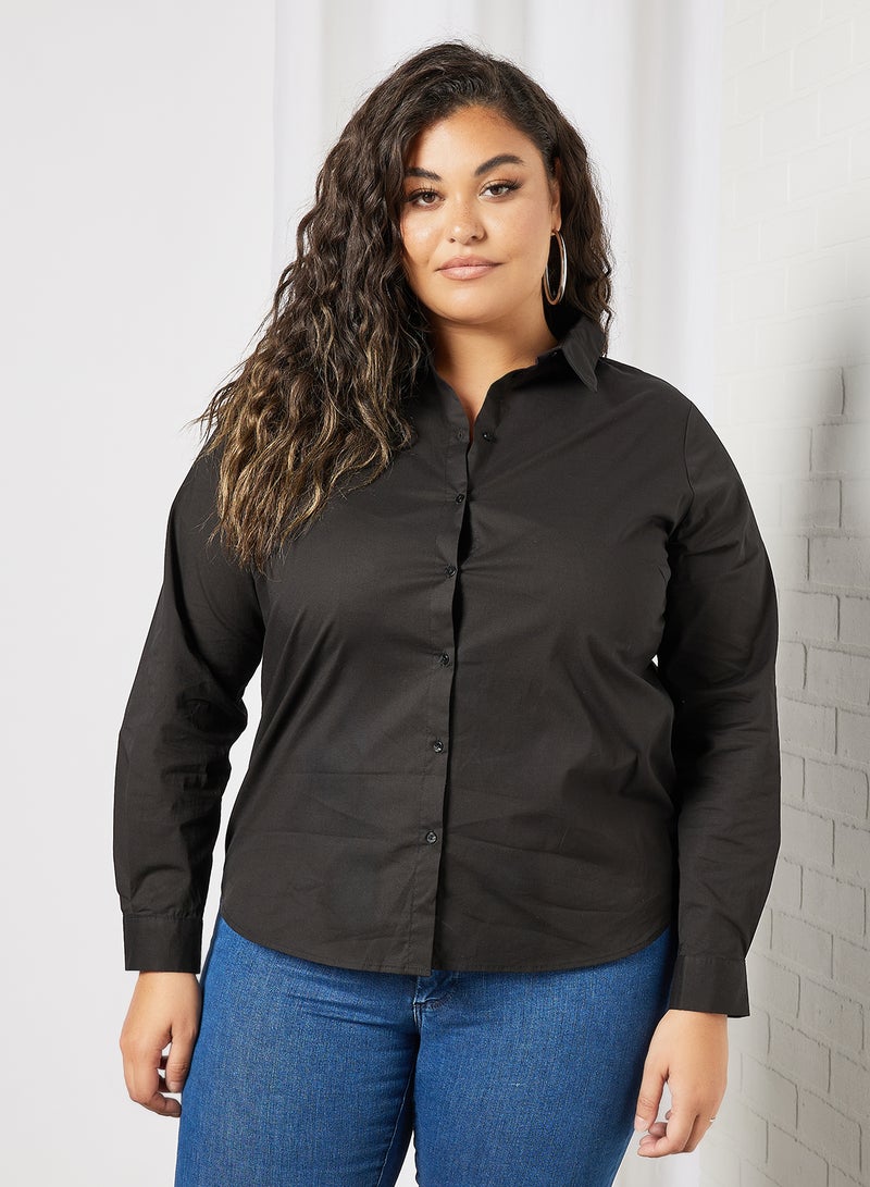 Curvy Basic Long Sleeve Shirt Black