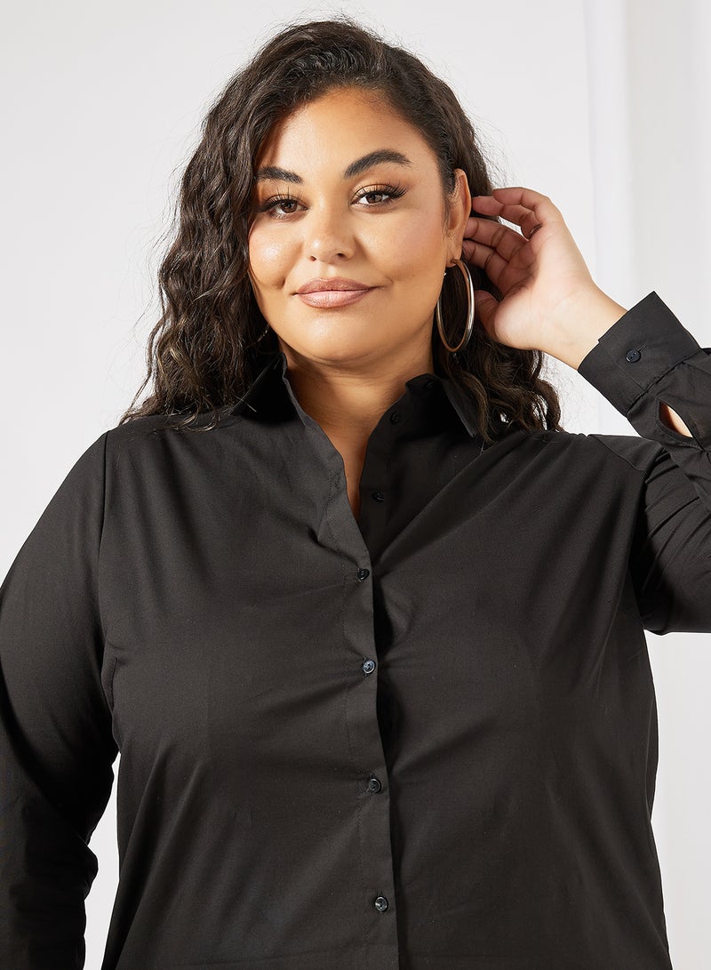 Curvy Basic Long Sleeve Shirt Black