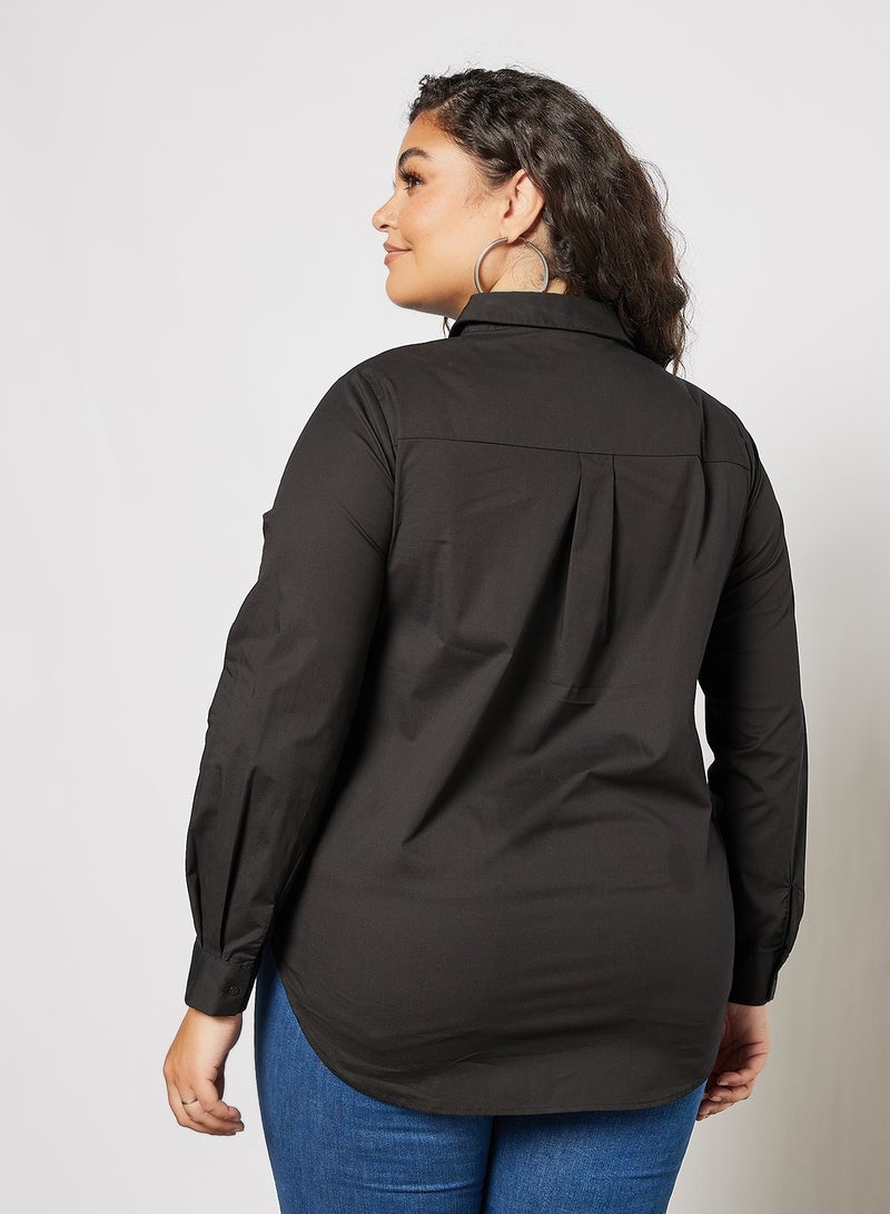 Curvy Basic Long Sleeve Shirt Black