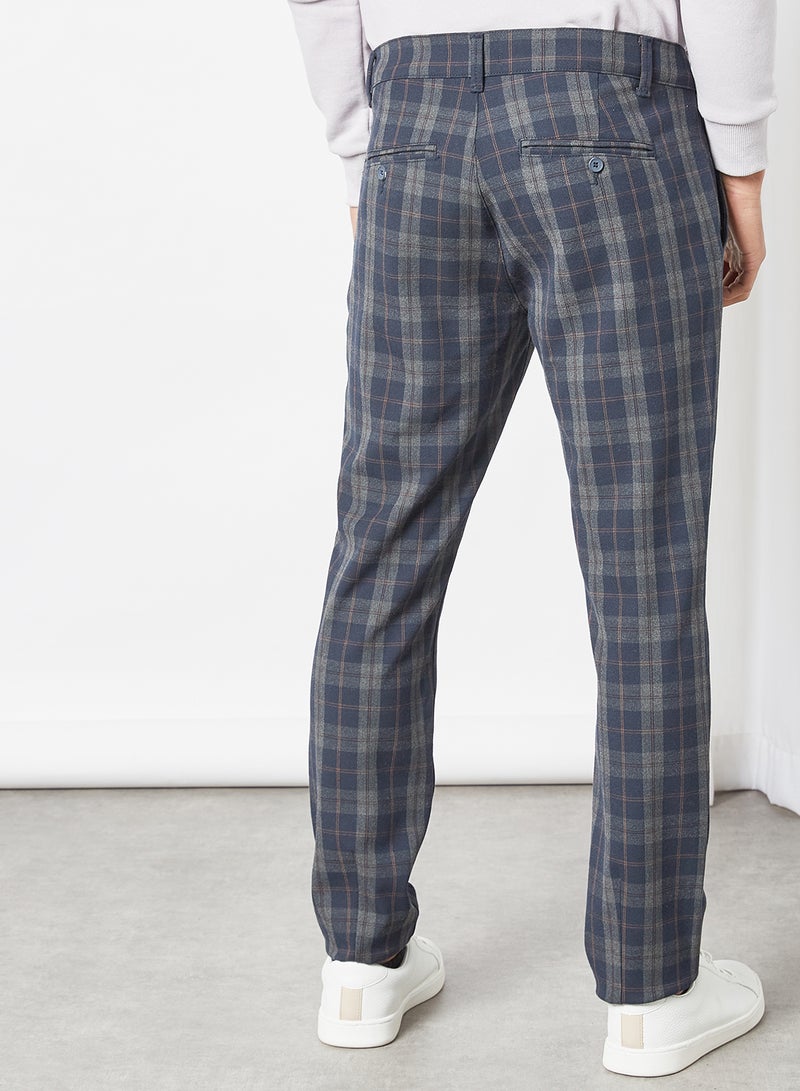 Checked Pants Dark Navy