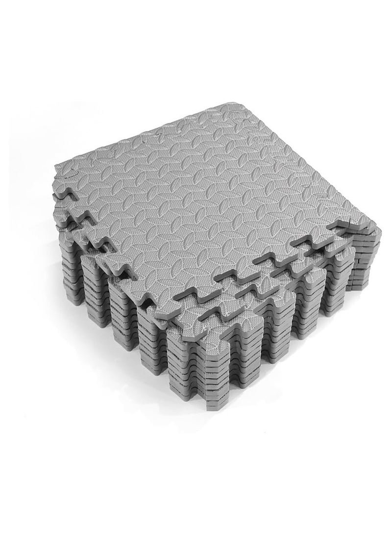 Exercise Floor Mats Pack of 12 ，dimension 12 x 12- EVA Foam Mats with Interlocking Floor Tiles - Exercise underpads for home and fitness equipment(Grey)