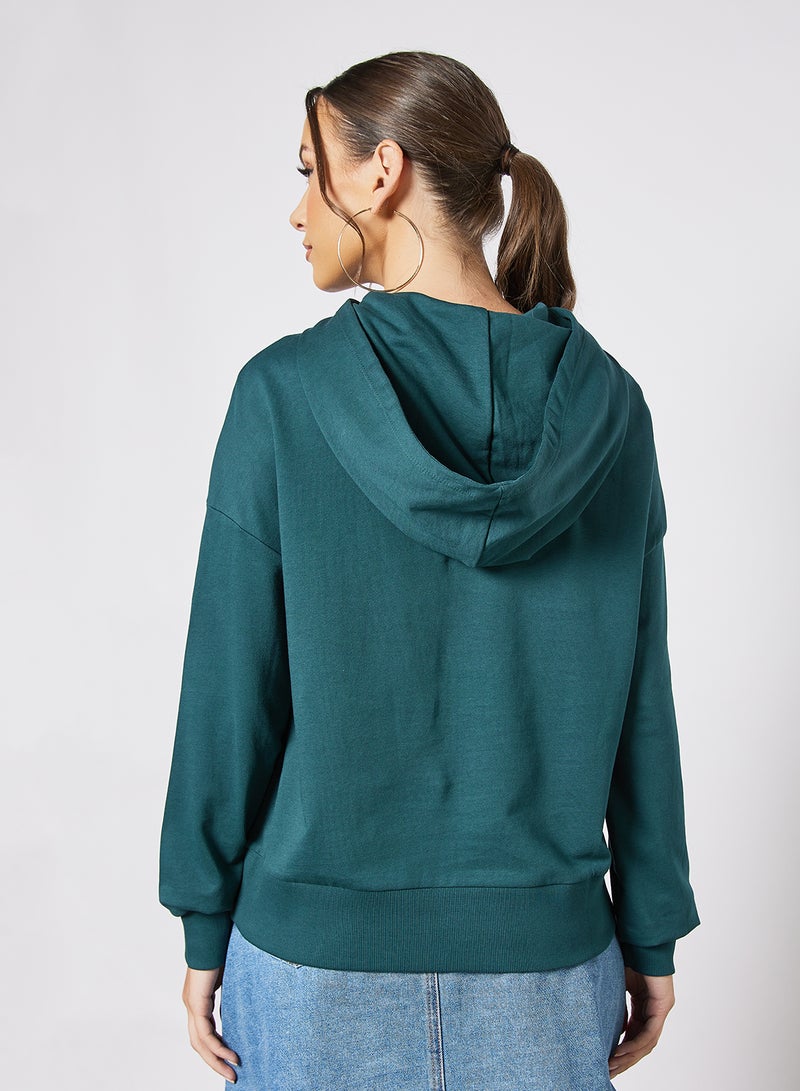 Graphic Print Hoodie Green