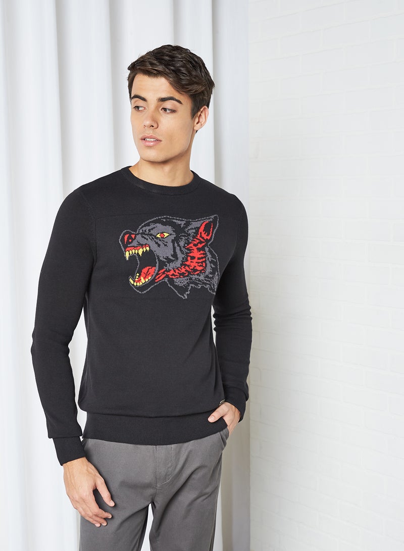 Front Graphic Sweater Jet Black