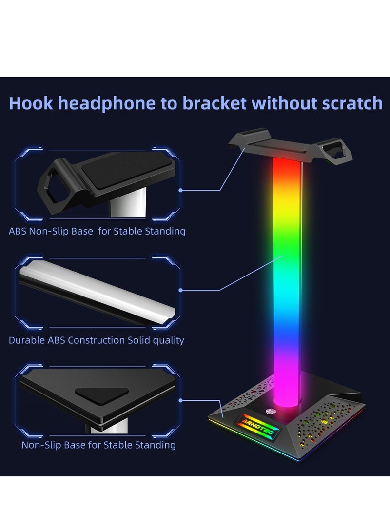 EB05 Gaming Headphone Stand Holder RGB Luminous with Type-C and 2 USB Ports Support Charging and Data Transmission Touch Control