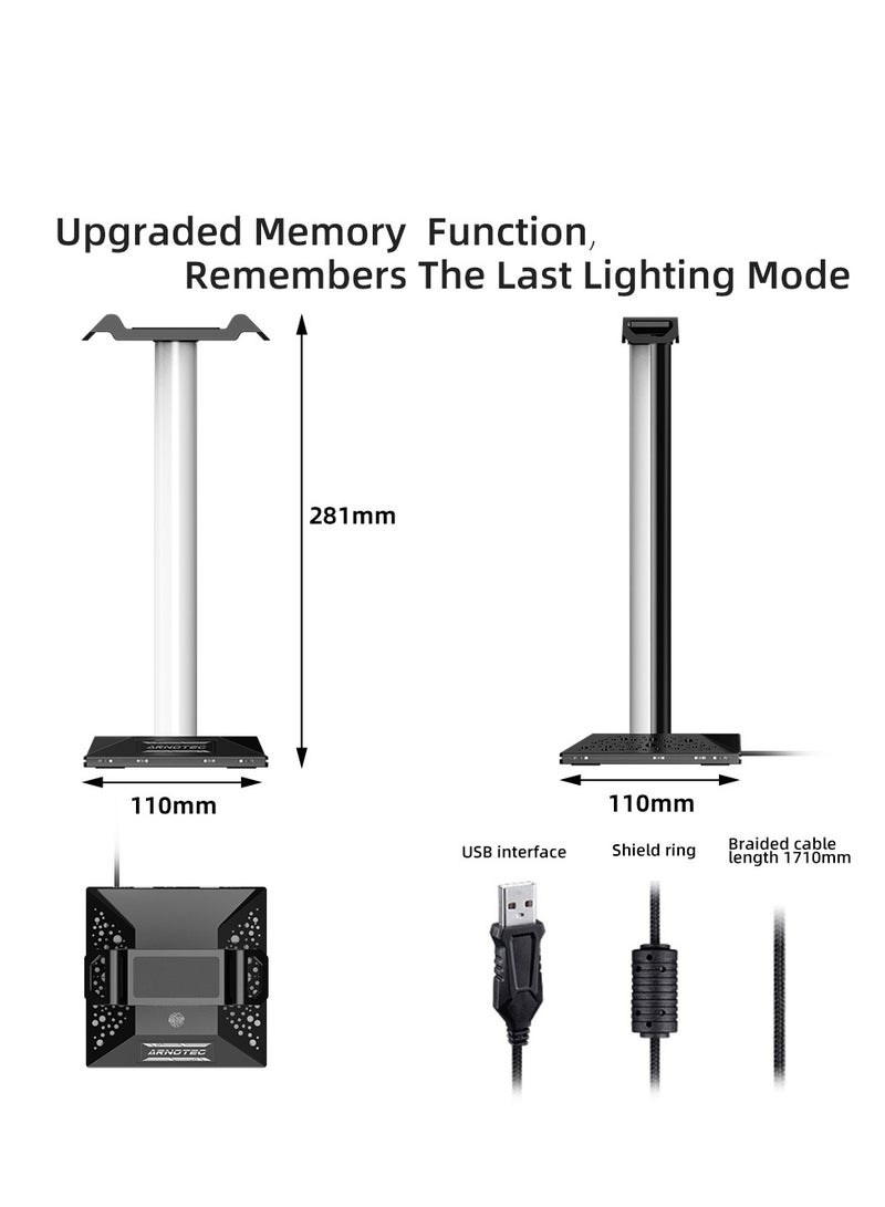 EB05 Gaming Headphone Stand Holder RGB Luminous with Type-C and 2 USB Ports Support Charging and Data Transmission Touch Control