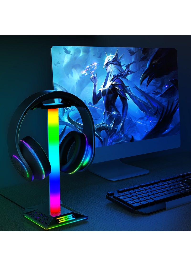 EB05 Gaming Headphone Stand Holder RGB Luminous with Type-C and 2 USB Ports Support Charging and Data Transmission Touch Control