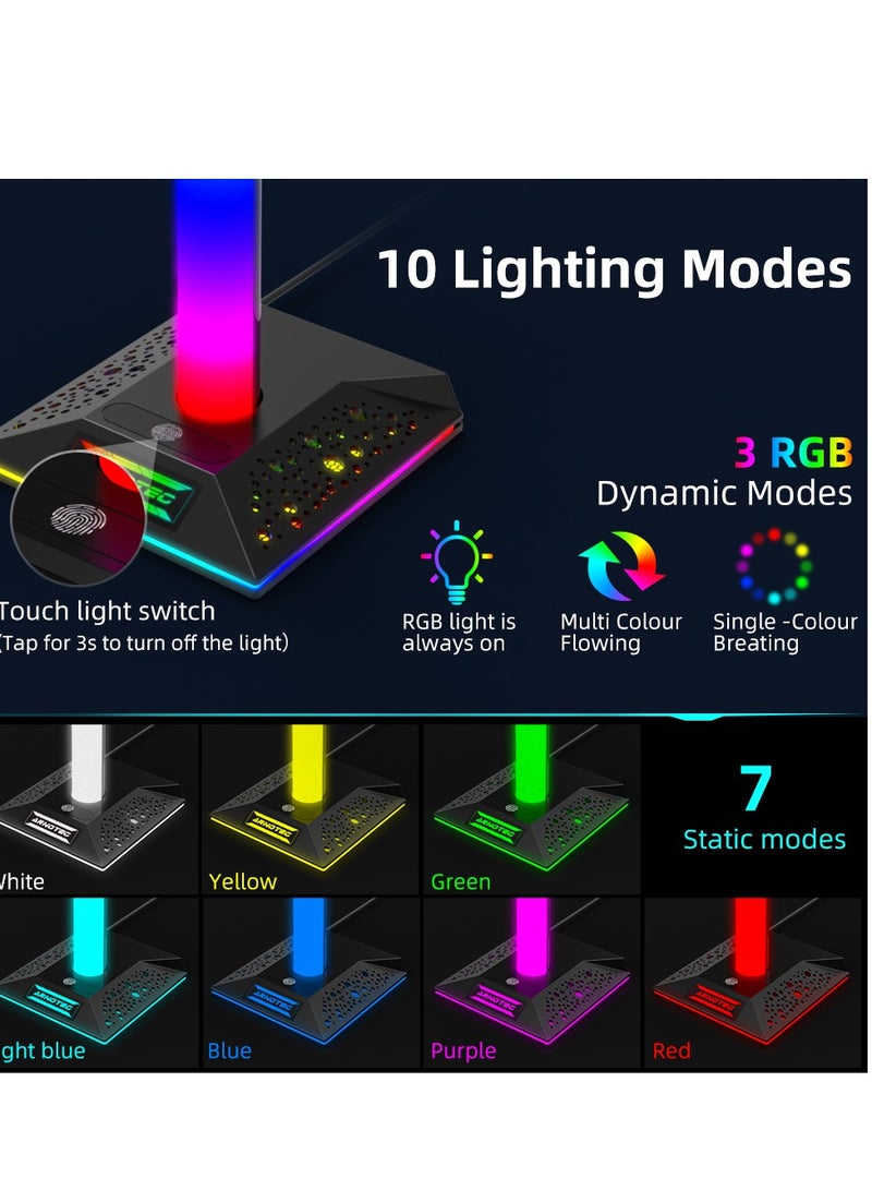 EB05 Gaming Headphone Stand Holder RGB Luminous with Type-C and 2 USB Ports Support Charging and Data Transmission Touch Control