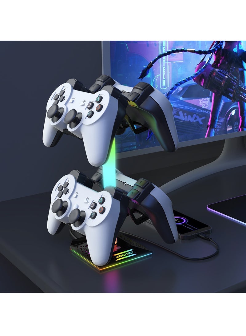 Gaming Controller Holder RGB Headphones Stand 10 Light Modes with 2 USB Charging Ports and Type-C Port - (Black)