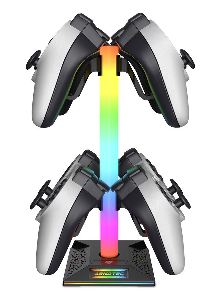 Gaming Controller Holder RGB Headphones Stand 10 Light Modes with 2 USB Charging Ports and Type-C Port - (Black)