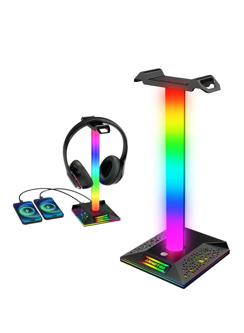 EB02 RGB Gaming Headphone Stand Desktop Horse Stord With 3.5mm AUX and 2xUSB Charging Port For PC  Gamers