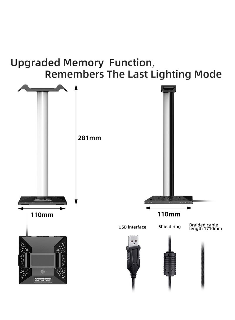 EB02 RGB Gaming Headphone Stand Desktop Horse Stord With 3.5mm AUX and 2xUSB Charging Port For PC  Gamers