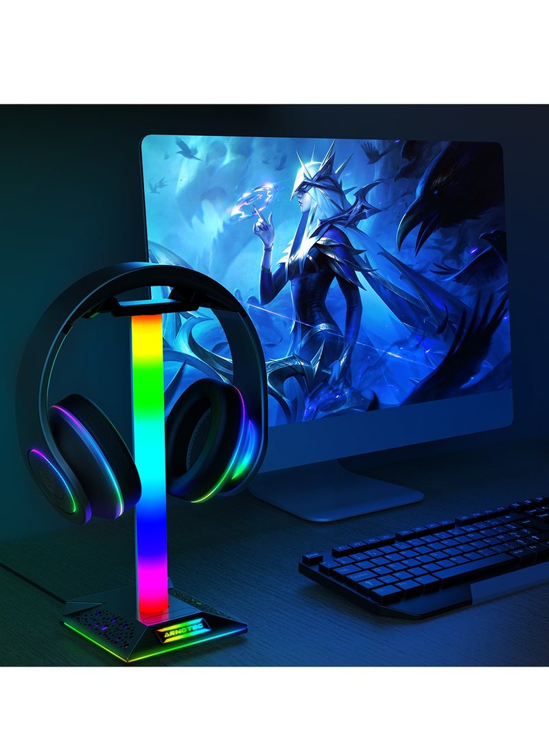 EB02 RGB Gaming Headphone Stand Desktop Horse Stord With 3.5mm AUX and 2xUSB Charging Port For PC  Gamers