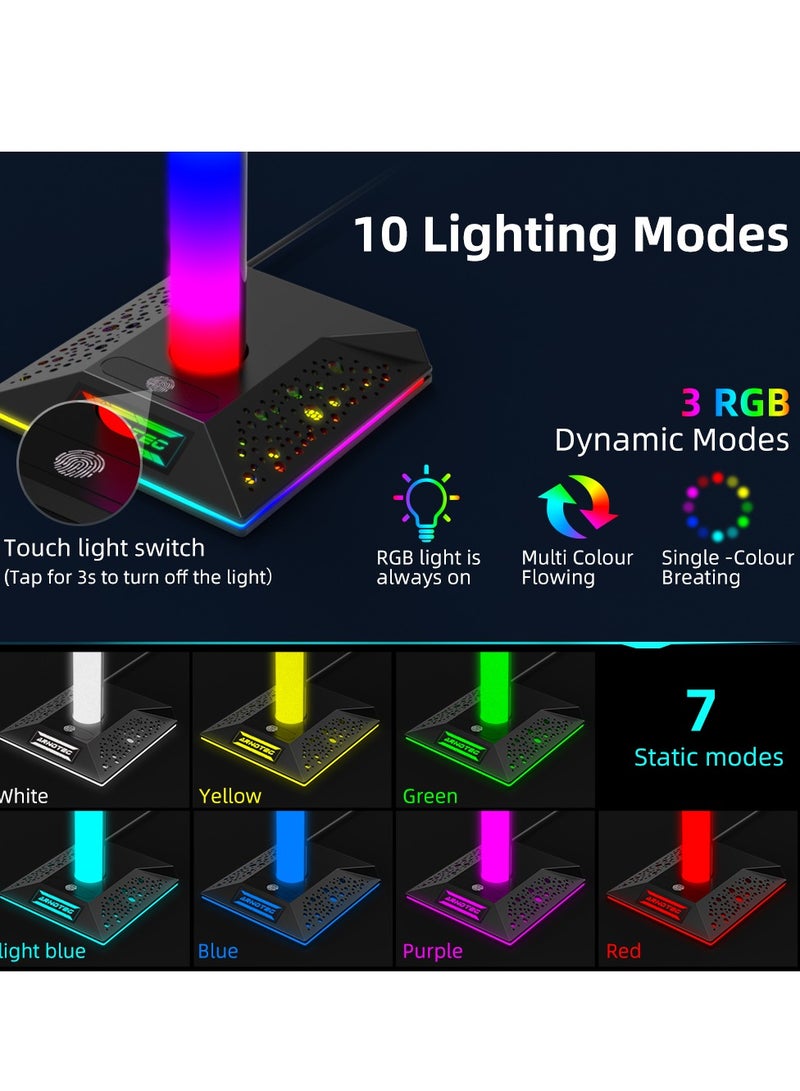 EB02 RGB Gaming Headphone Stand Desktop Horse Stord With 3.5mm AUX and 2xUSB Charging Port For PC  Gamers