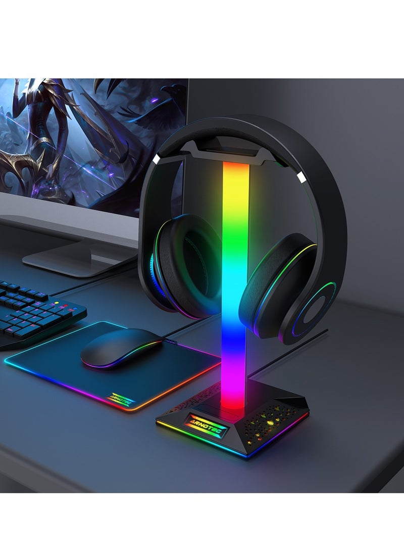 EB02 RGB Gaming Headphone Stand Desktop Horse Stord With 3.5mm AUX and 2xUSB Charging Port For PC  Gamers