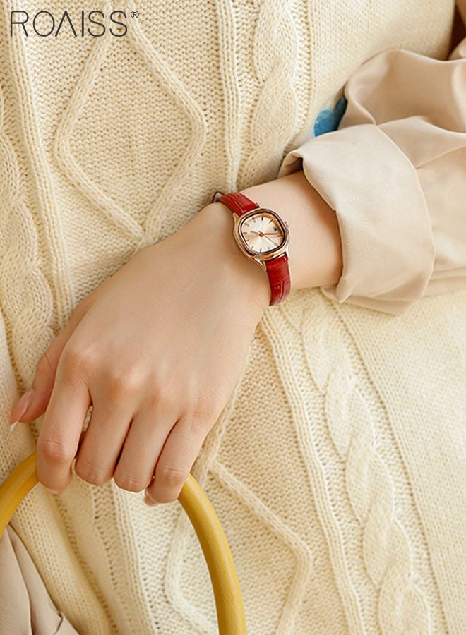 Women's Leather Strap Quartz Watch Analog Display Square Gold Dial with Gold Bezel Waterproof Elegant Wristwatch as Gift for Ladies