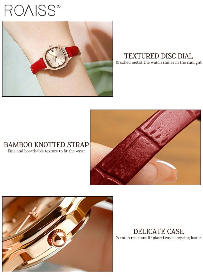 Women's Leather Strap Quartz Watch Analog Display Square Gold Dial with Gold Bezel Waterproof Elegant Wristwatch as Gift for Ladies
