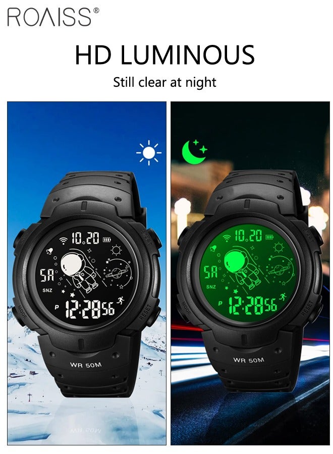 PU Strap Digital Sports Watch, Multifunctional Waterproof LED Wrist Watch with Black Round Shape Dial as Gift for Men/Women