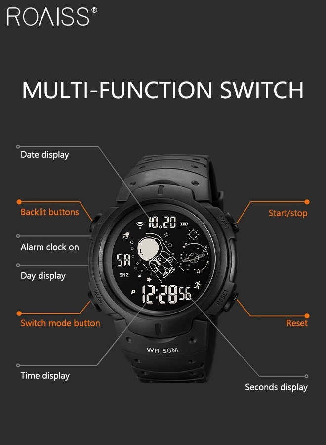 PU Strap Digital Sports Watch, Multifunctional Waterproof LED Wrist Watch with Black Round Shape Dial as Gift for Men/Women