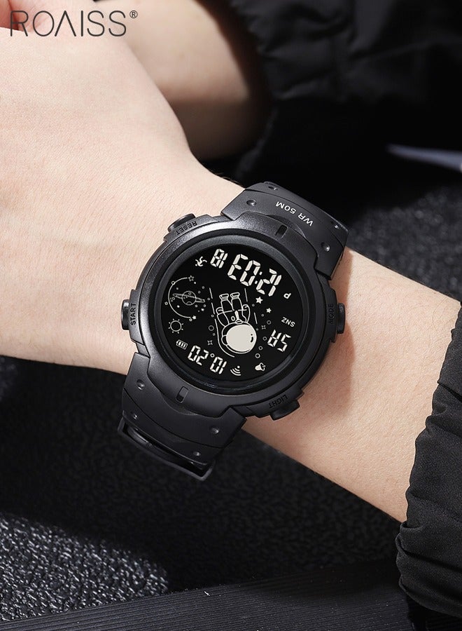 PU Strap Digital Sports Watch, Multifunctional Waterproof LED Wrist Watch with Black Round Shape Dial as Gift for Men/Women