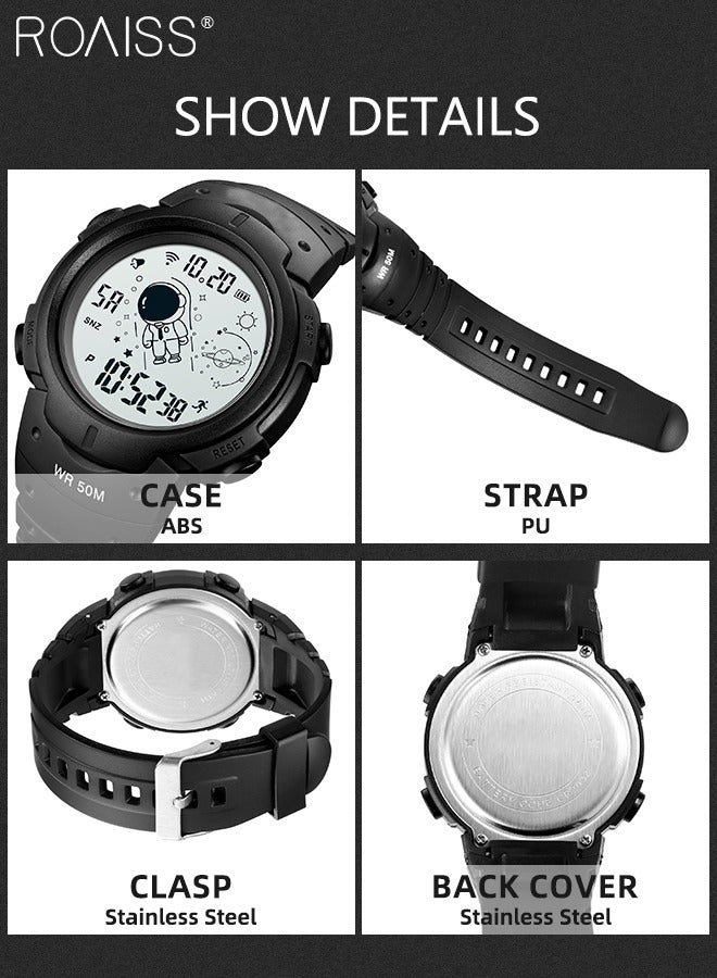 PU Strap Digital Sports Watch, Multifunctional Waterproof LED Wrist Watch with Black Round Shape Dial as Gift for Men/Women