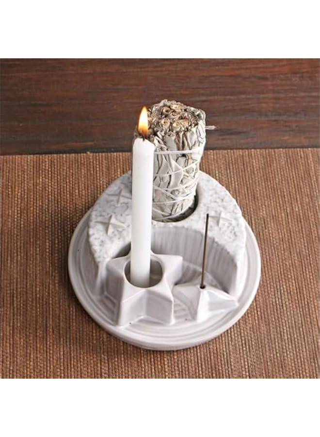 Ceramic Sage Holder for Burning - Sage Tray - Incense Holder for Sticks - Palo Santo Holder - Sage Burner - Altar Supplies Decor,Ideal for Smudging Meditation Yoga Room, Simple (White)