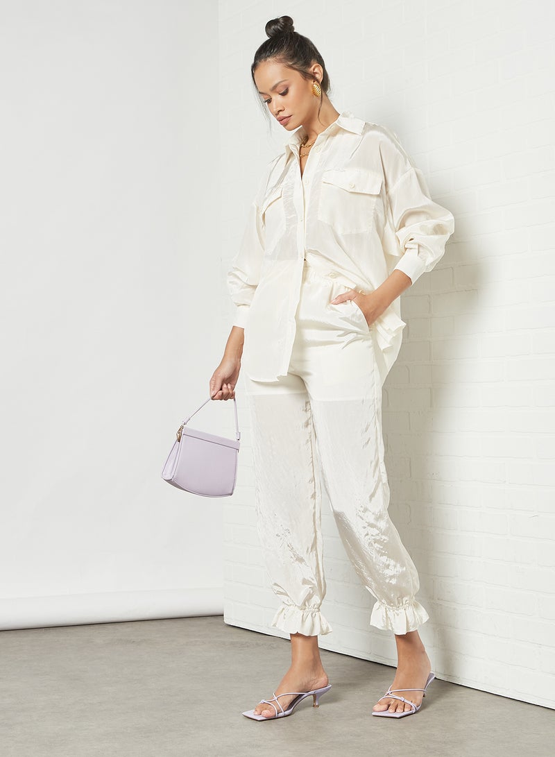 Crinkled Texture Pants Ivory