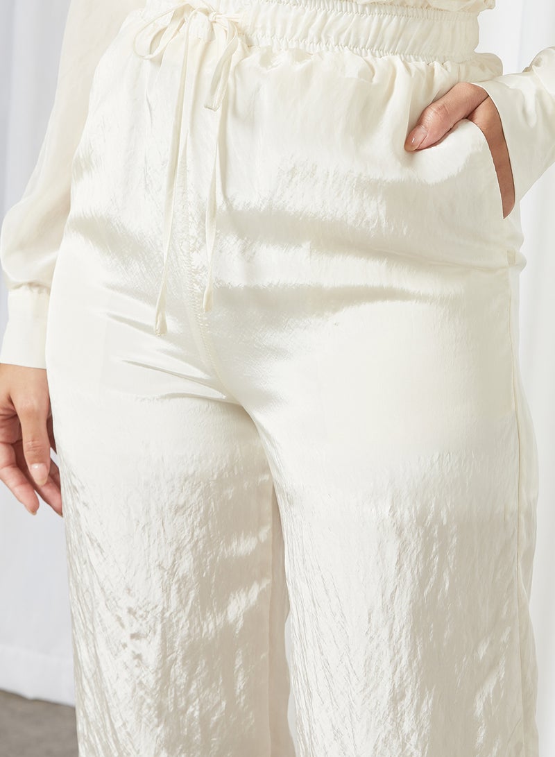 Crinkled Texture Pants Ivory