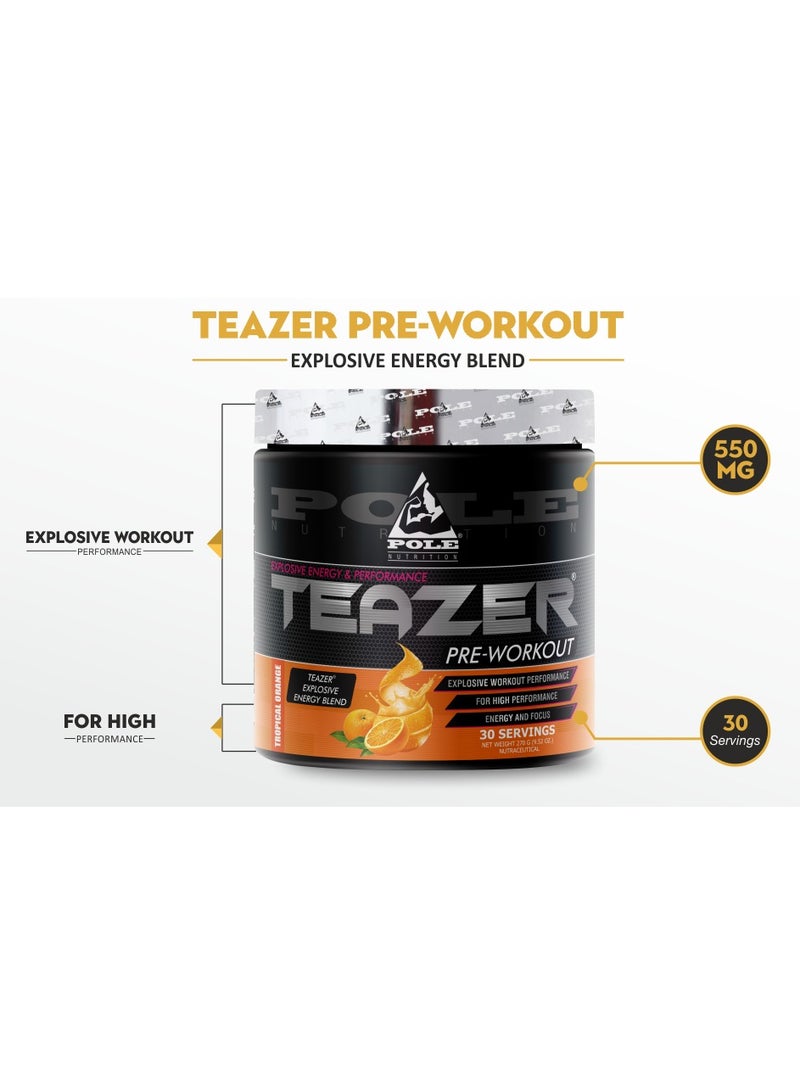 Pole Nutrition Teazer Explosive Pre-Workout Blue Raspberry Food Supplement (30 Servings)