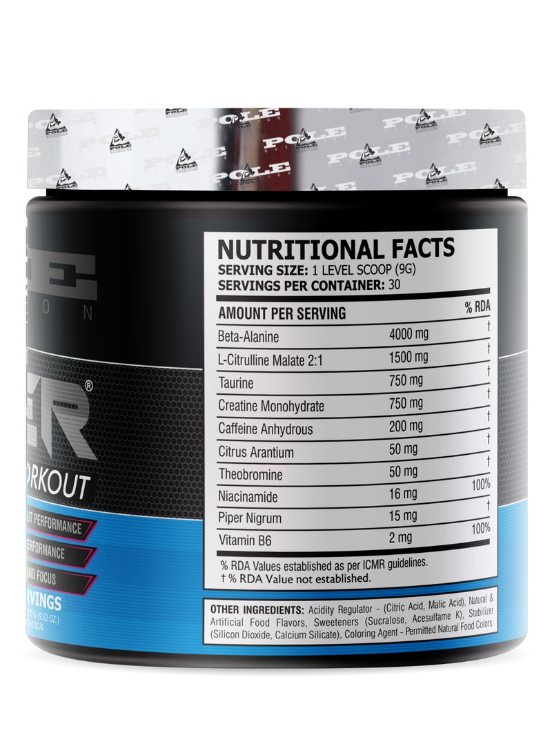 Pole Nutrition Teazer Explosive Pre-Workout Blue Raspberry Food Supplement (30 Servings)