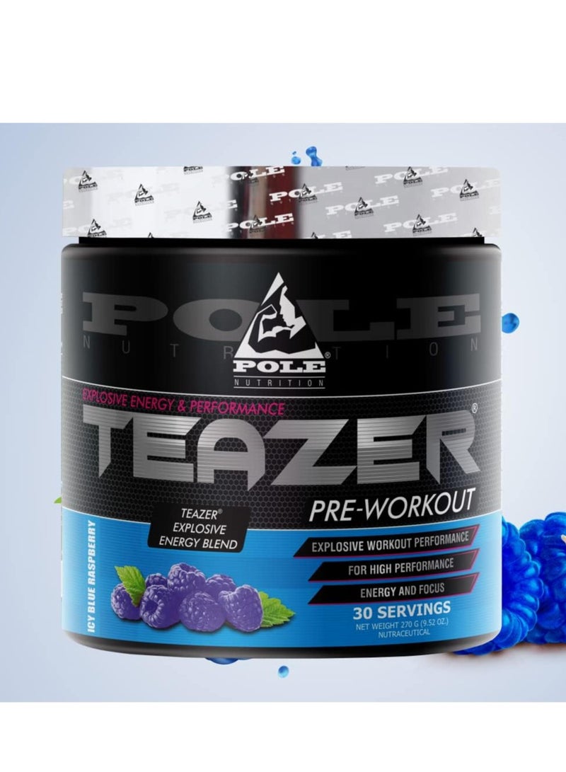 Pole Nutrition Teazer Explosive Pre-Workout Blue Raspberry Food Supplement (30 Servings)