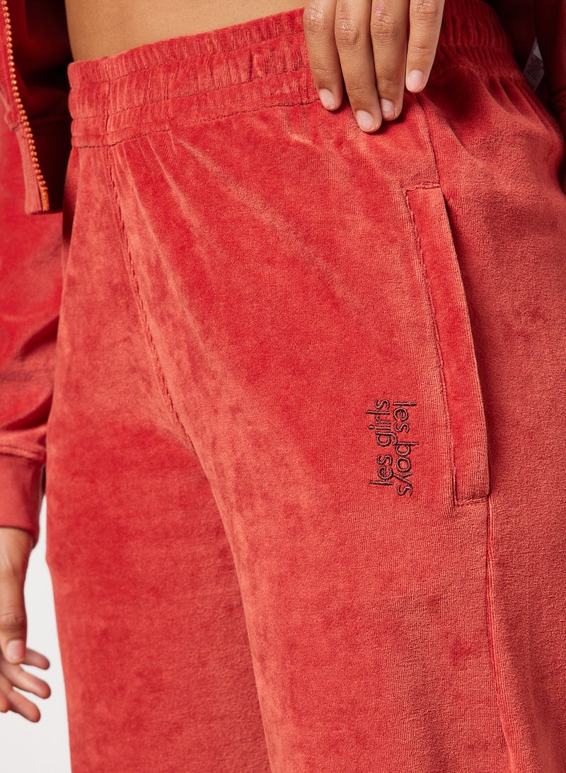 Velour Loose Fit Sweatpants Red