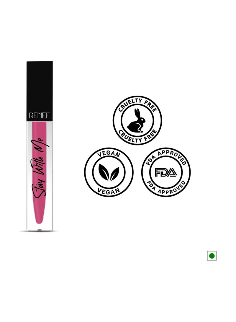 RENEE Stay With Me Matte Lip Color, Long Lasting, Non Transfer, Water & Smudge Proof, Light Weight Liquid Lipstick, Hots for Pink, 5ml