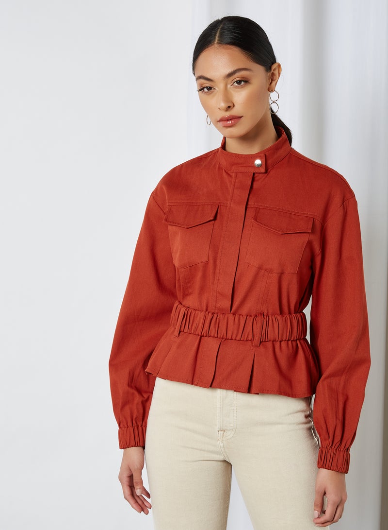 Belted Peplum Jacket Brick