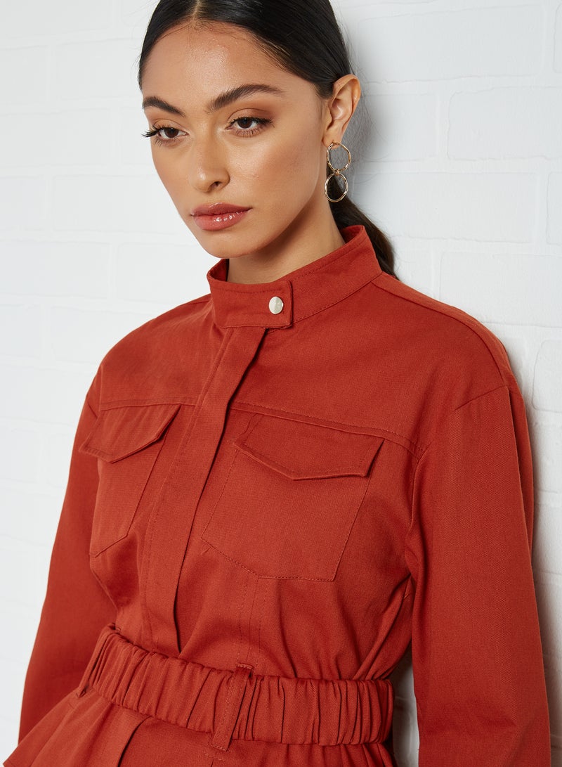 Belted Peplum Jacket Brick