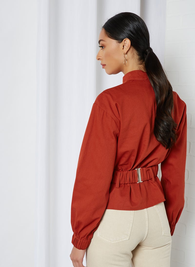 Belted Peplum Jacket Brick