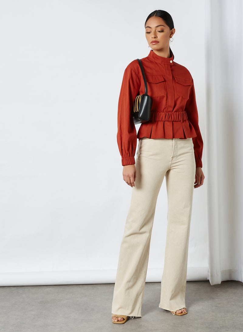 Belted Peplum Jacket Brick