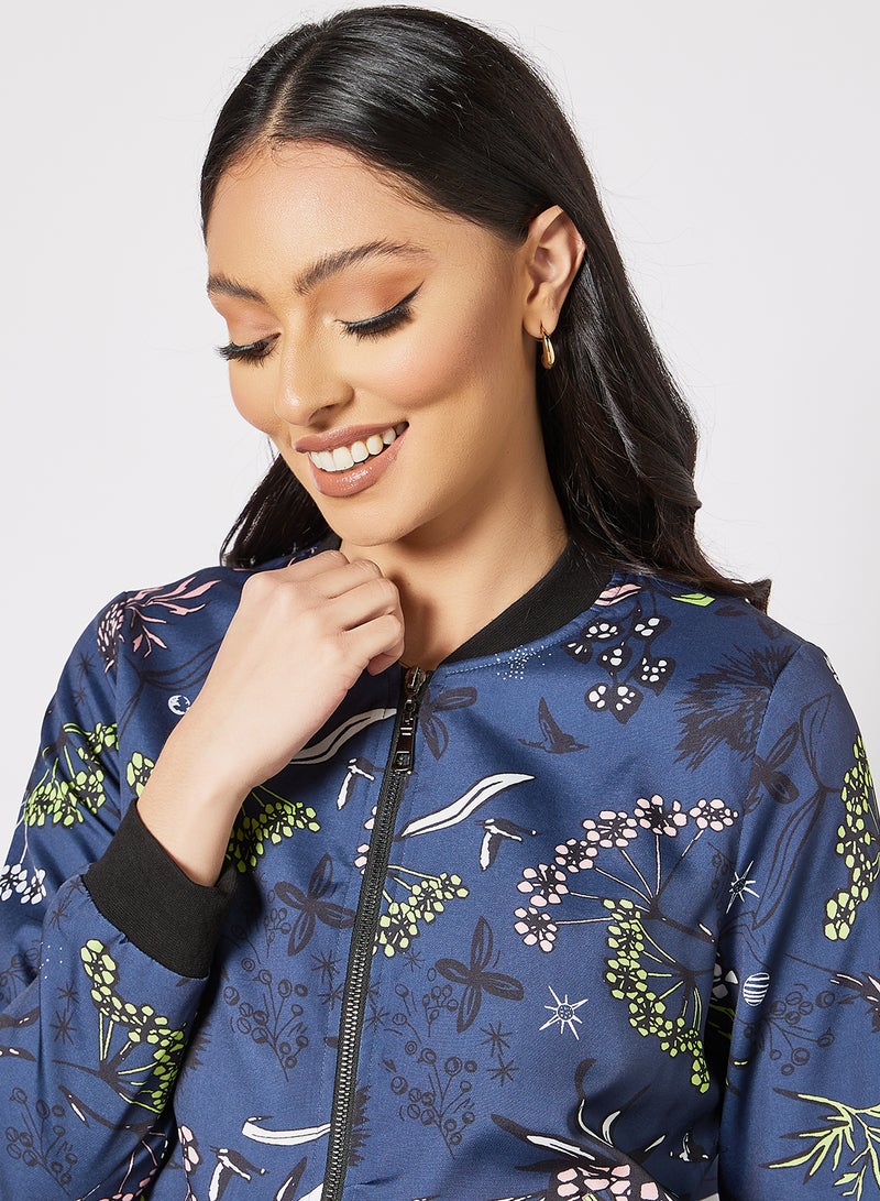 All-Over Print Bomber Jacket Blue