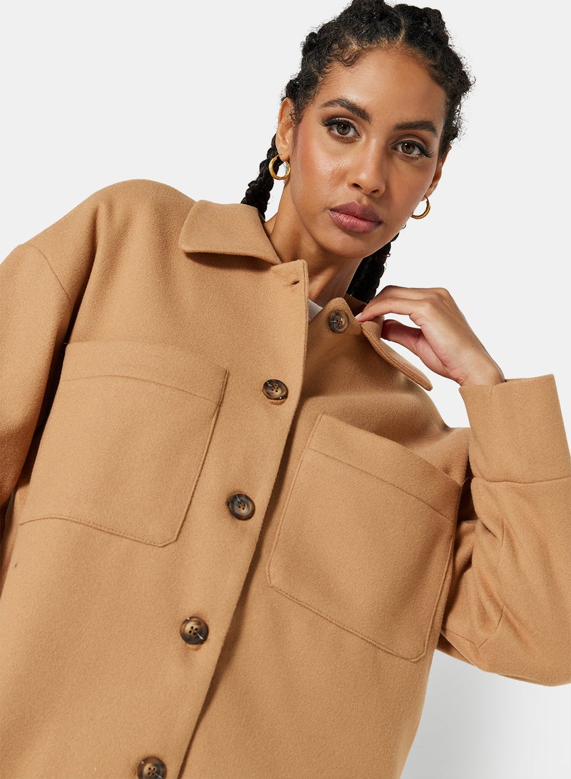 Essential Relaxed Collar Overcoat Beige