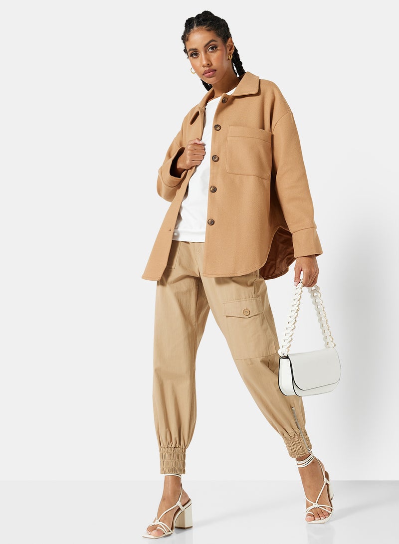 Essential Relaxed Collar Overcoat Beige